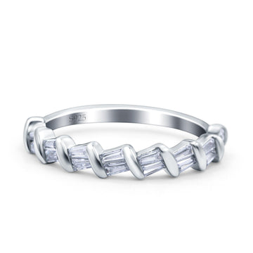 Half Eternity Rope Ring Wedding Band Baguette Shape Simulated CZ 925 Sterling Silver (4mm)